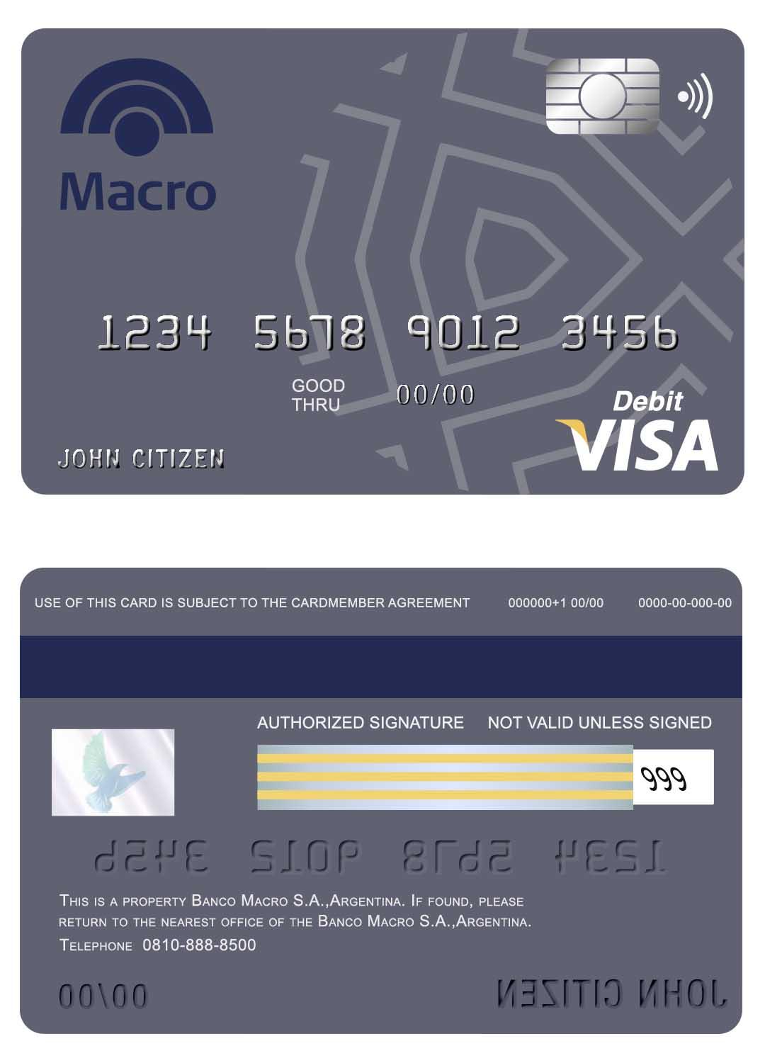 Download Argentina Banco Macro S.A. bank  visa card Photoshop template